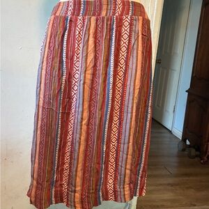 BloomChic Red and Orange Striped Maxi Skirt